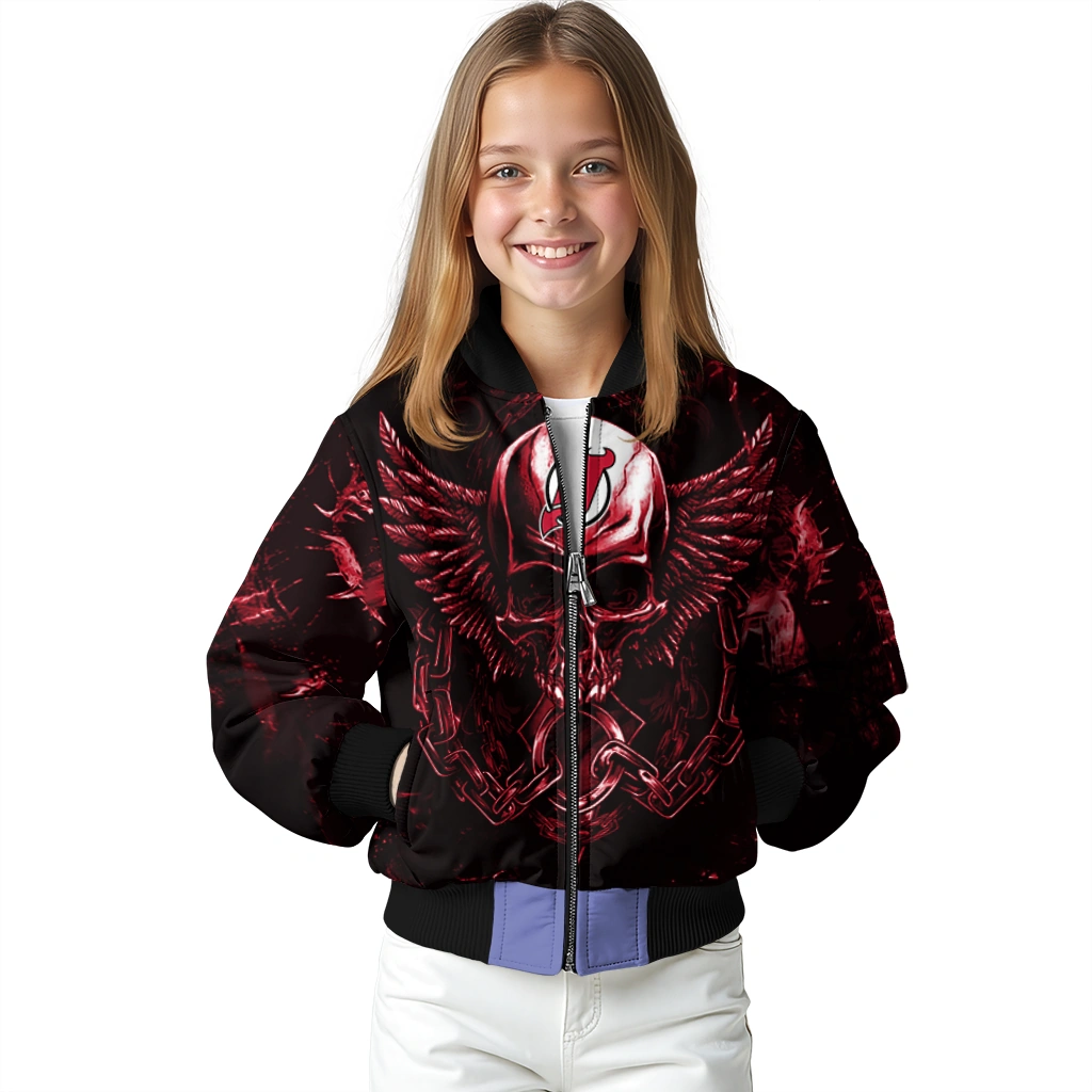 new jersey devils skull bite red black bomber jacket top rated new jersey devils skull bite red black bomber jacket top rated