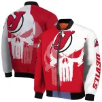 new jersey devils skull outline red white bomber jacket best selling