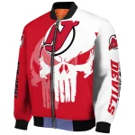 new jersey devils skull outline red white bomber jacket best selling