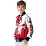 new jersey devils skull outline red white bomber jacket best selling
