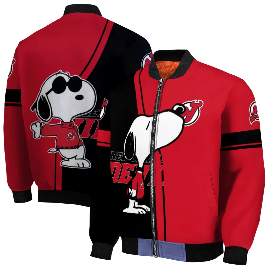 new jersey devils snoopy attitude red bomber jacket best selling new jersey devils snoopy attitude red bomber jacket best selling