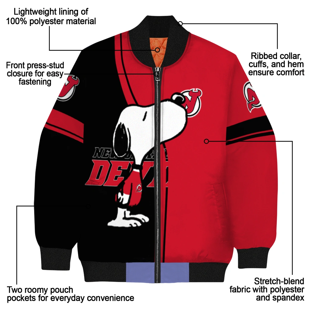 new jersey devils snoopy attitude red bomber jacket new arrival new jersey devils snoopy attitude red bomber jacket new arrival