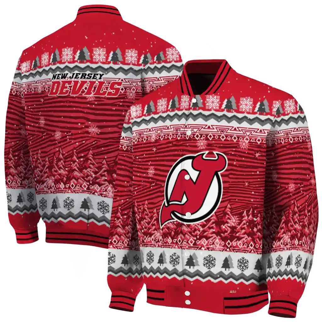 new jersey devils snowy pines red varsity jacket fashion forward new jersey devils snowy pines red varsity jacket fashion forward