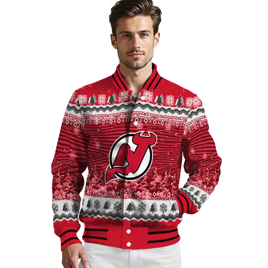 new jersey devils snowy pines red varsity jacket high quality new jersey devils snowy pines red varsity jacket high quality
