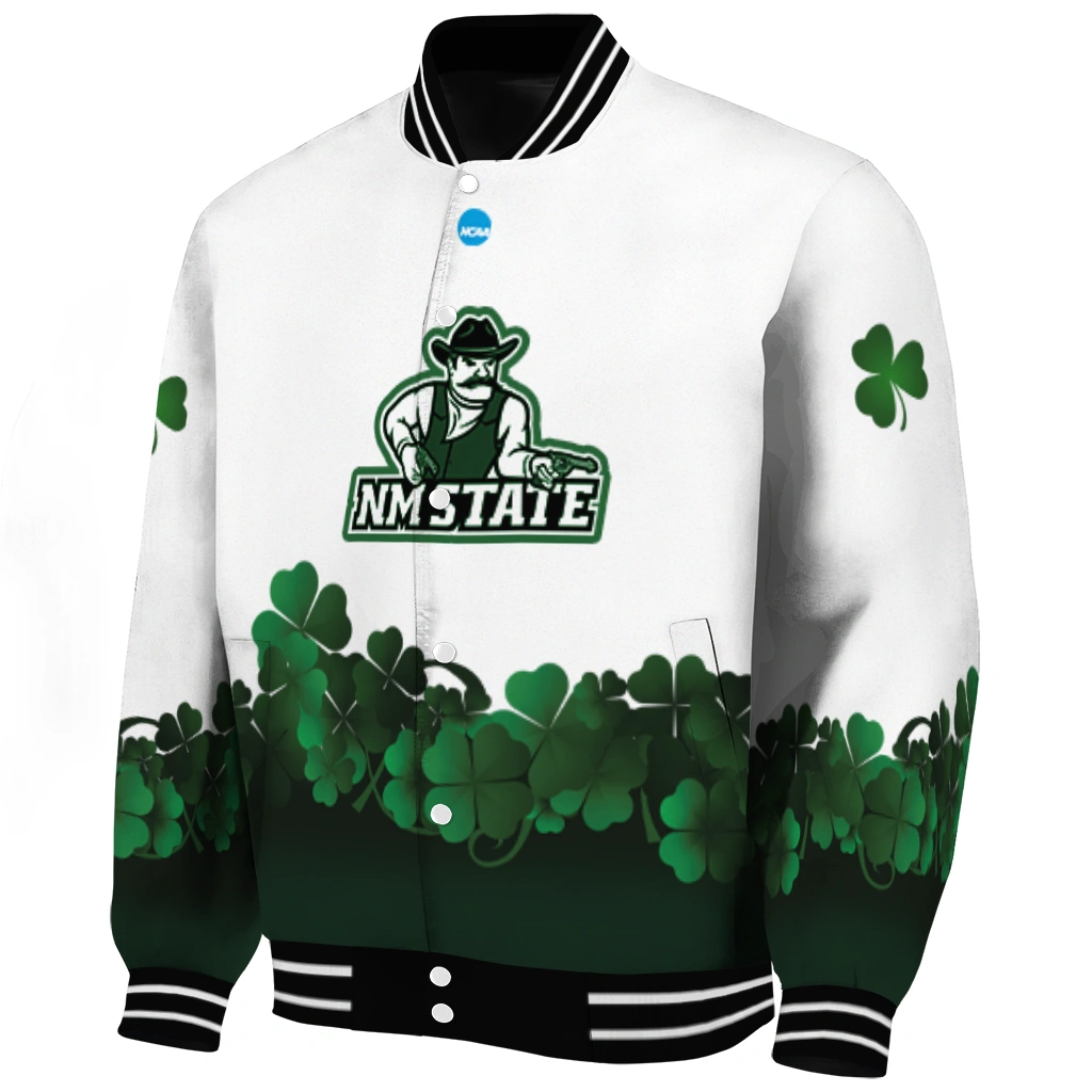 new mexico state aggies clovers pattern white green varsity jacket best selling new mexico state aggies clovers pattern white green varsity jacket best selling