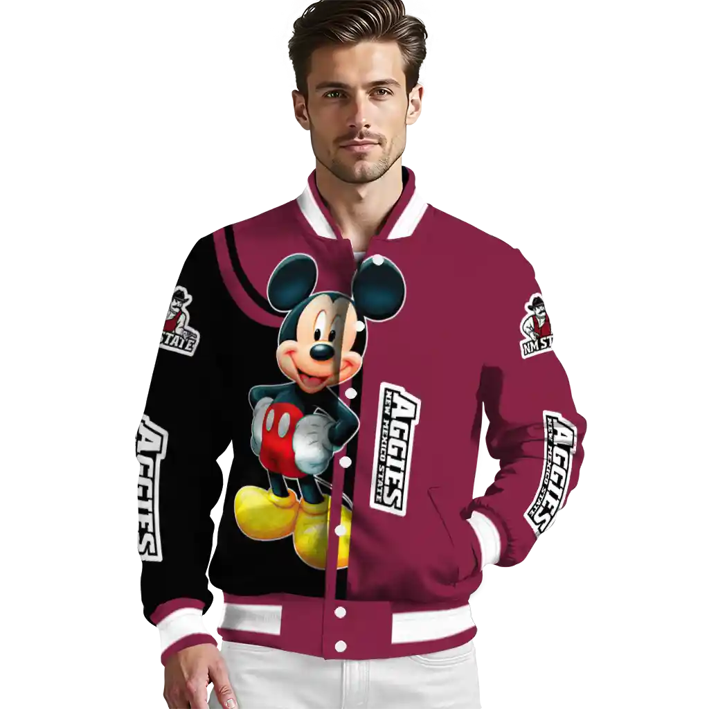 new mexico state aggies mickey mouse crimson varsity jacket high quality new mexico state aggies mickey mouse crimson varsity jacket high quality