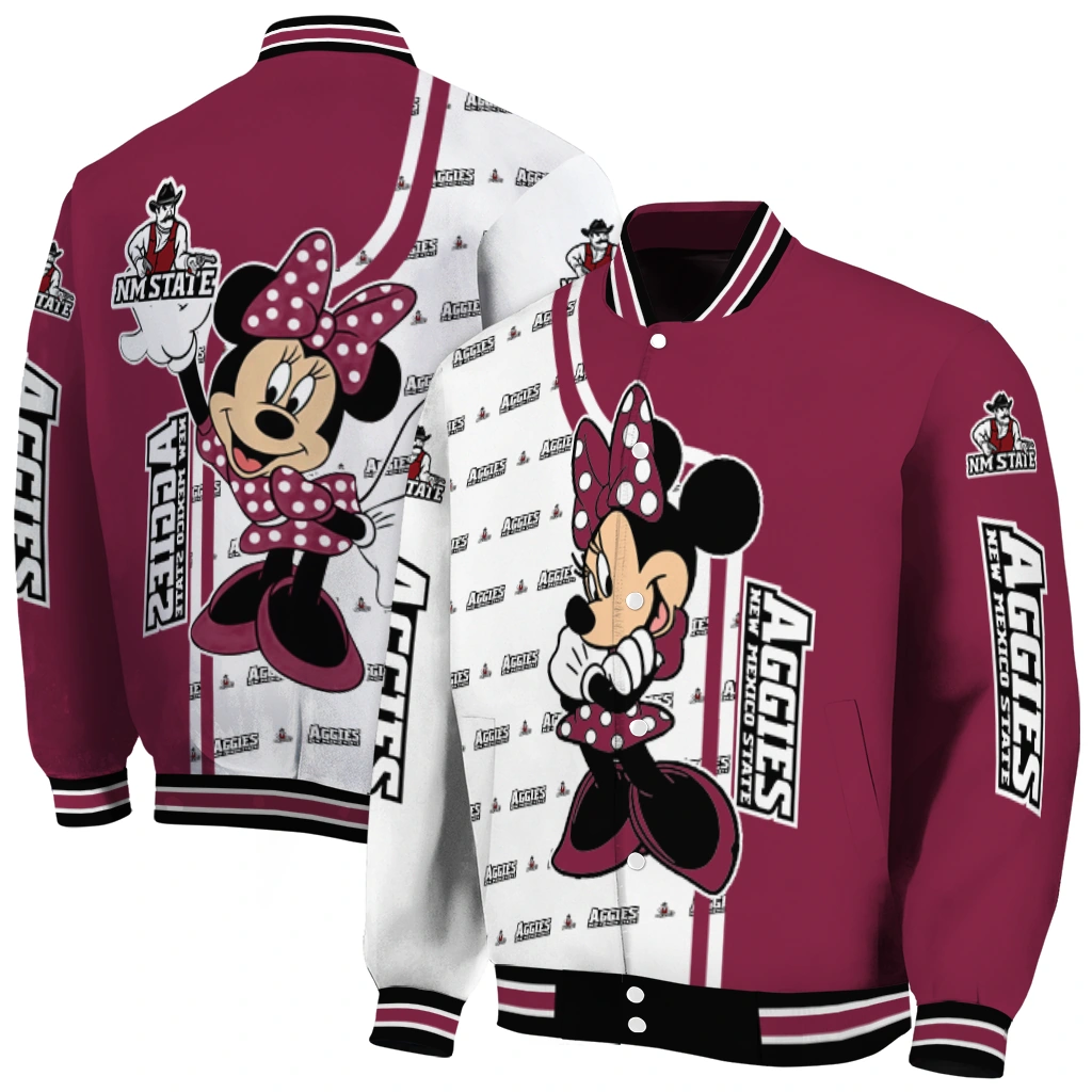 new mexico state aggies minnie mouse crimson varsity jacket fashion forward new mexico state aggies minnie mouse crimson varsity jacket fashion forward