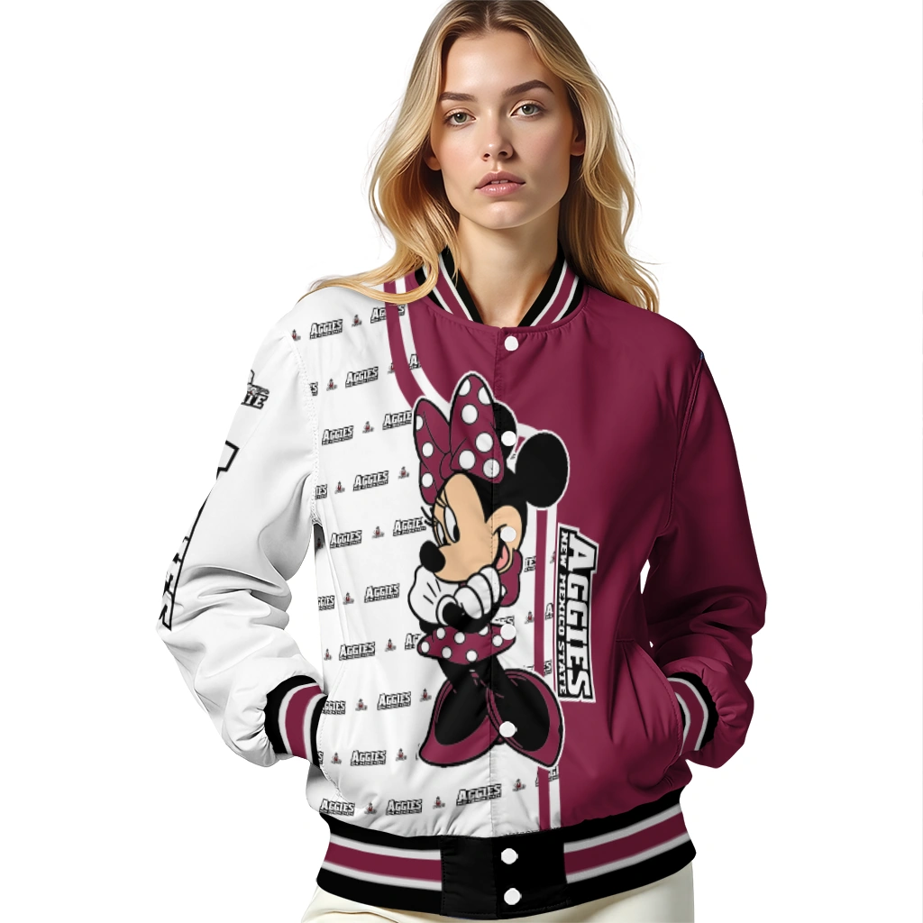 new mexico state aggies minnie mouse crimson varsity jacket latest model new mexico state aggies minnie mouse crimson varsity jacket latest model