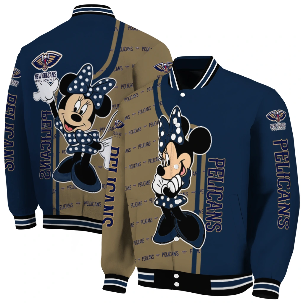 new orleans pelicans minnie mouse navy varsity jacket fashion forward new orleans pelicans minnie mouse navy varsity jacket fashion forward