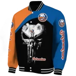 new york islanders edgy mask blue black varsity jacket best selling