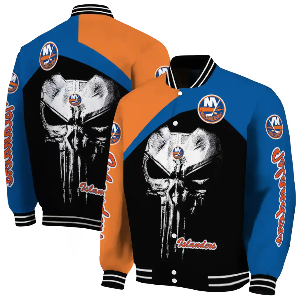 new york islanders edgy mask blue black varsity jacket fashion forward new york islanders edgy mask blue black varsity jacket fashion forward