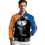 new york islanders edgy mask blue black varsity jacket best selling