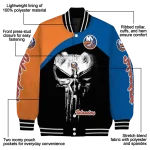new york islanders edgy mask blue black varsity jacket best selling