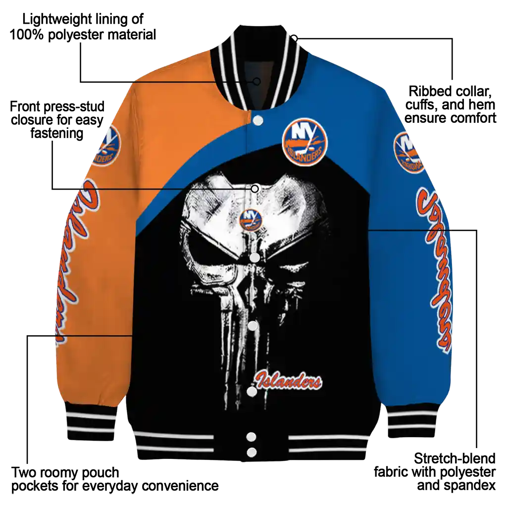 new york islanders edgy mask blue black varsity jacket new arrival new york islanders edgy mask blue black varsity jacket new arrival