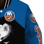 new york islanders edgy mask blue black varsity jacket best selling
