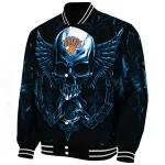 new york knicks skull bite blue black varsity jacket best selling