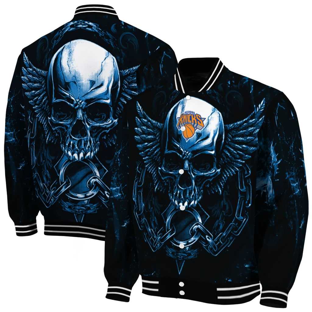 new york knicks skull bite blue black varsity jacket fashion forward new york knicks skull bite blue black varsity jacket fashion forward