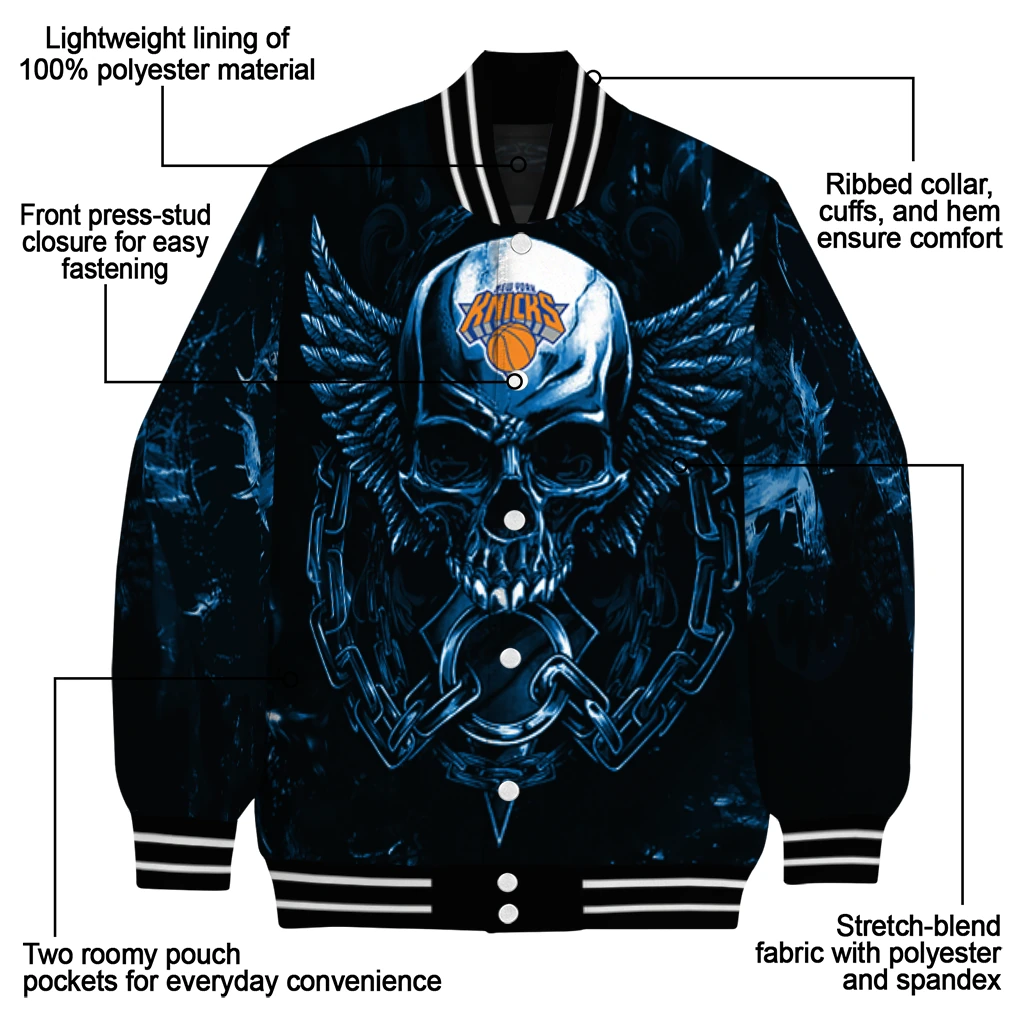 new york knicks skull bite blue black varsity jacket new arrival new york knicks skull bite blue black varsity jacket new arrival