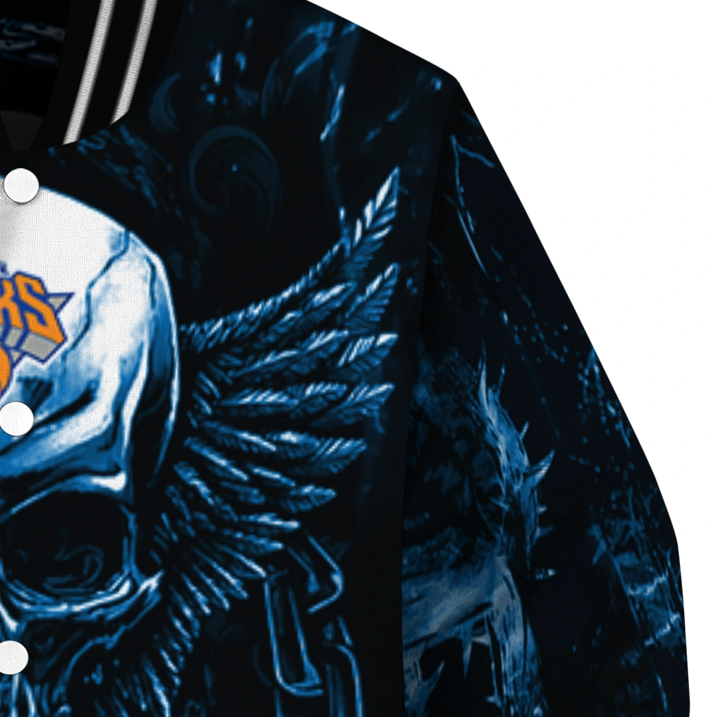 new york knicks skull bite blue black varsity jacket premium grade new york knicks skull bite blue black varsity jacket premium grade
