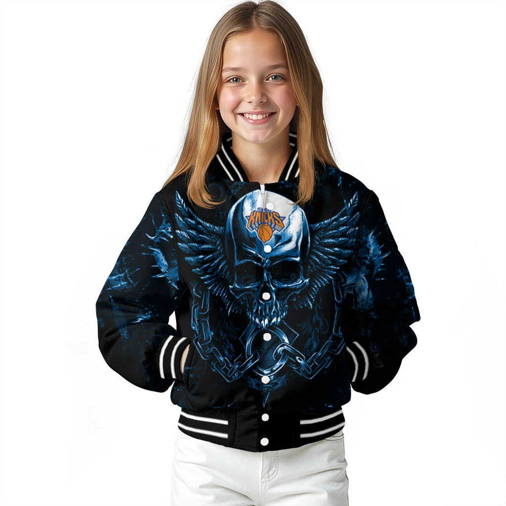 new york knicks skull bite blue black varsity jacket top rated new york knicks skull bite blue black varsity jacket top rated