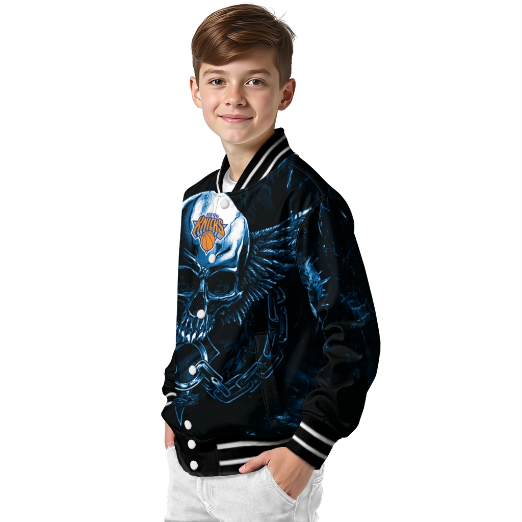 new york knicks skull bite blue black varsity jacket trendy new york knicks skull bite blue black varsity jacket trendy