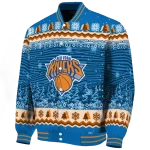 new york knicks snowy pines blue varsity jacket best selling