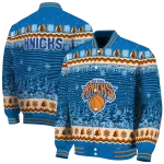 new york knicks snowy pines blue varsity jacket best selling