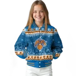 new york knicks snowy pines blue varsity jacket best selling
