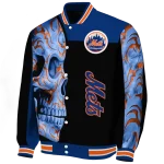 new york mets fire skull blue black varsity jacket best selling