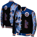 new york mets fire skull blue black varsity jacket best selling