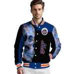 new york mets fire skull blue black varsity jacket best selling