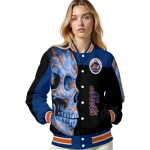 new york mets fire skull blue black varsity jacket best selling