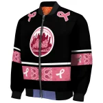 new york mets pink ribbon black pink bomber jacket best selling