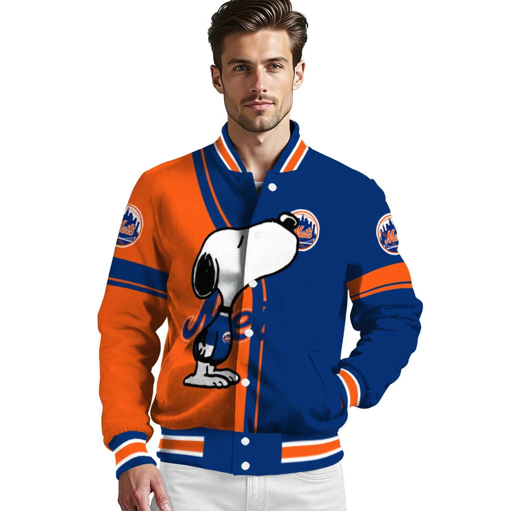 new york mets snoopy attitude blue varsity jacket high quality new york mets snoopy attitude blue varsity jacket high quality