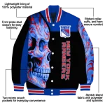new york rangers fire skull blue black varsity jacket best selling