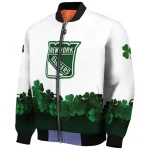 new york rangers lucky clovers white green bomber jacket best selling