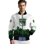 new york rangers lucky clovers white green bomber jacket best selling