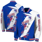 new york rangers ripped bolt blue white varsity jacket best selling