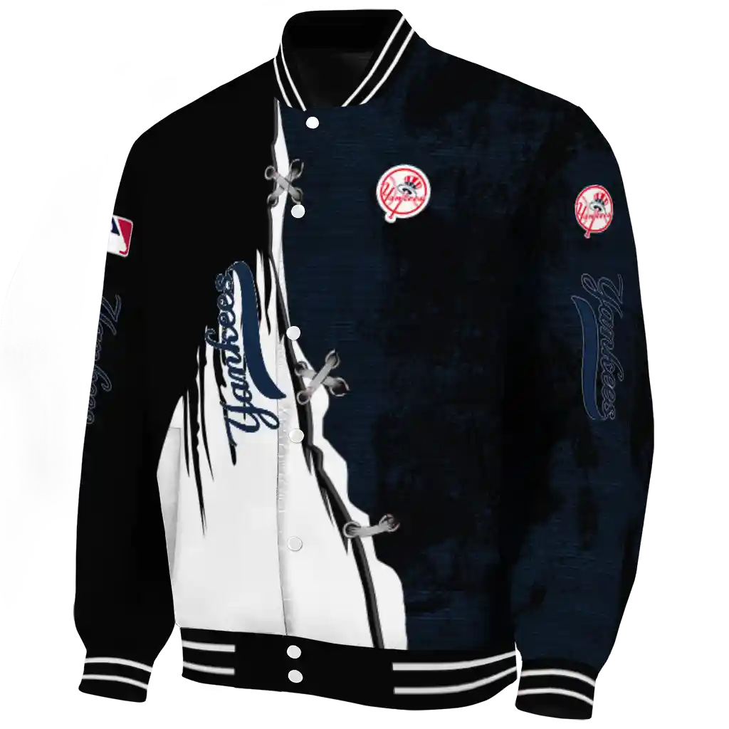 new york yankees grunge cut design navy black varsity jacket best selling new york yankees grunge cut design navy black varsity jacket best selling