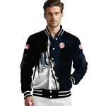new york yankees grunge cut design navy black varsity jacket best selling