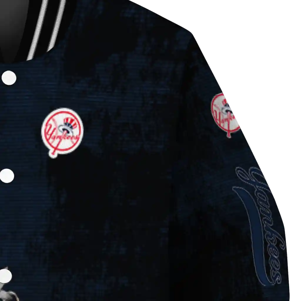 new york yankees grunge cut design navy black varsity jacket premium grade new york yankees grunge cut design navy black varsity jacket premium grade