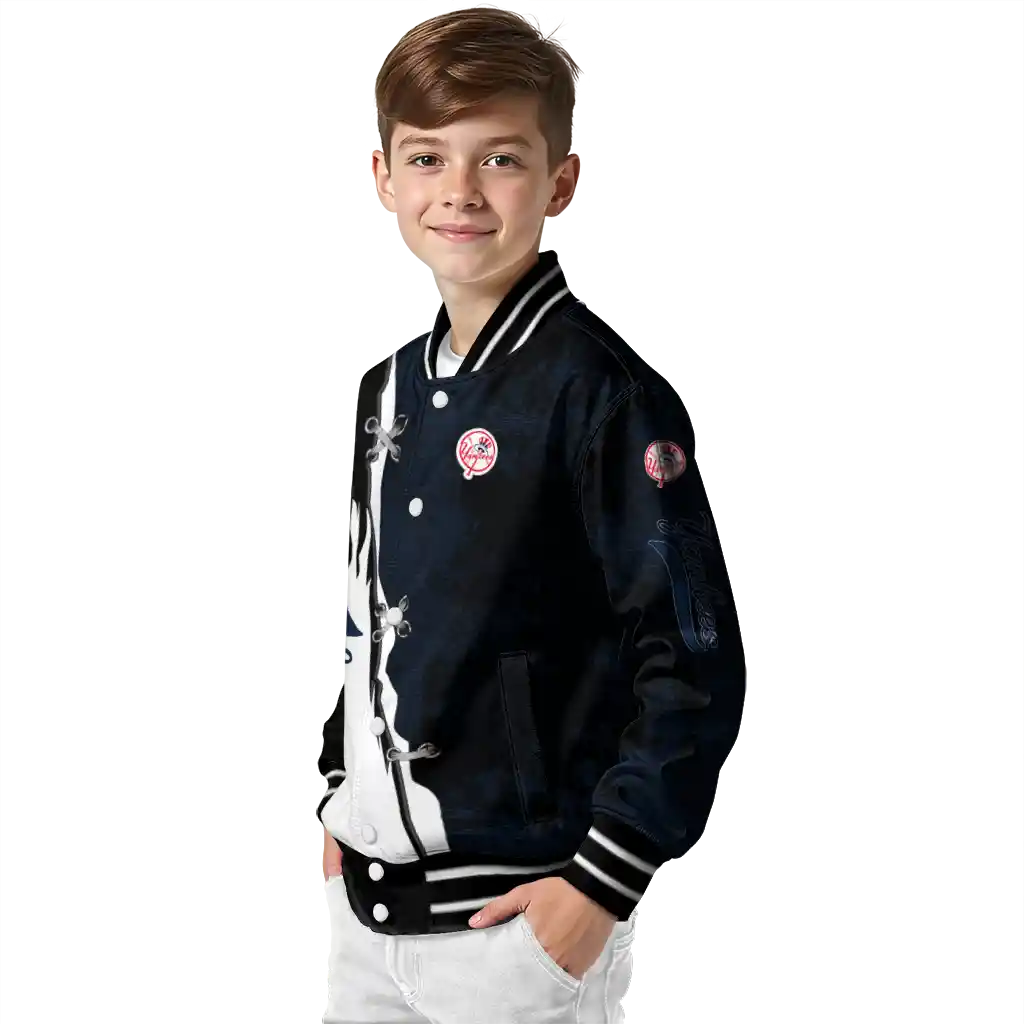 new york yankees grunge cut design navy black varsity jacket trendy new york yankees grunge cut design navy black varsity jacket trendy