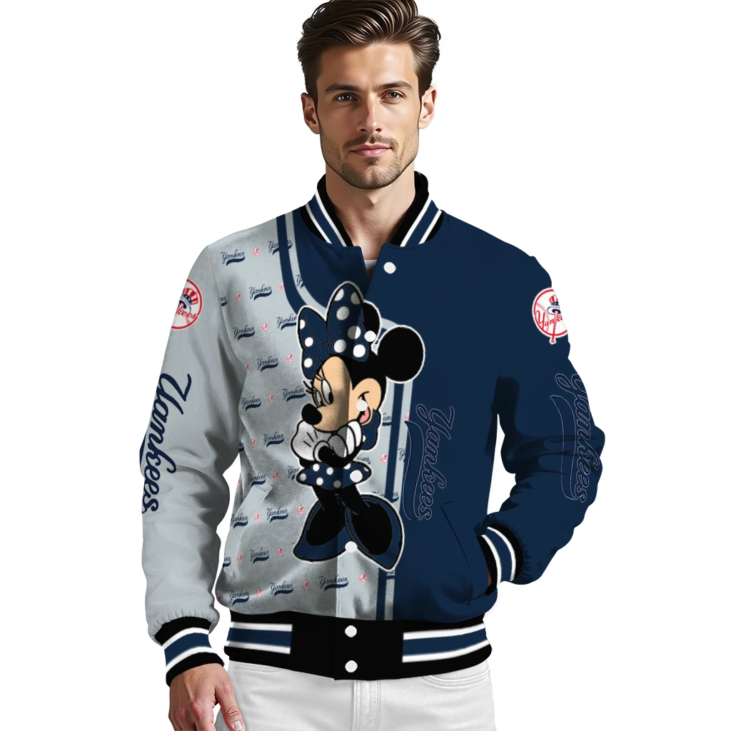 new york yankees minnie mouse navy varsity jacket high quality new york yankees minnie mouse navy varsity jacket high quality