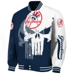 new york yankees skull outline navy white varsity jacket best selling