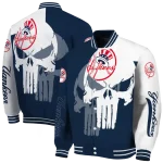 new york yankees skull outline navy white varsity jacket best selling