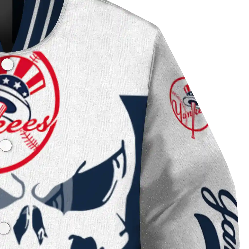 new york yankees skull outline navy white varsity jacket premium grade new york yankees skull outline navy white varsity jacket premium grade