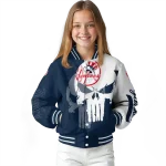 new york yankees skull outline navy white varsity jacket best selling