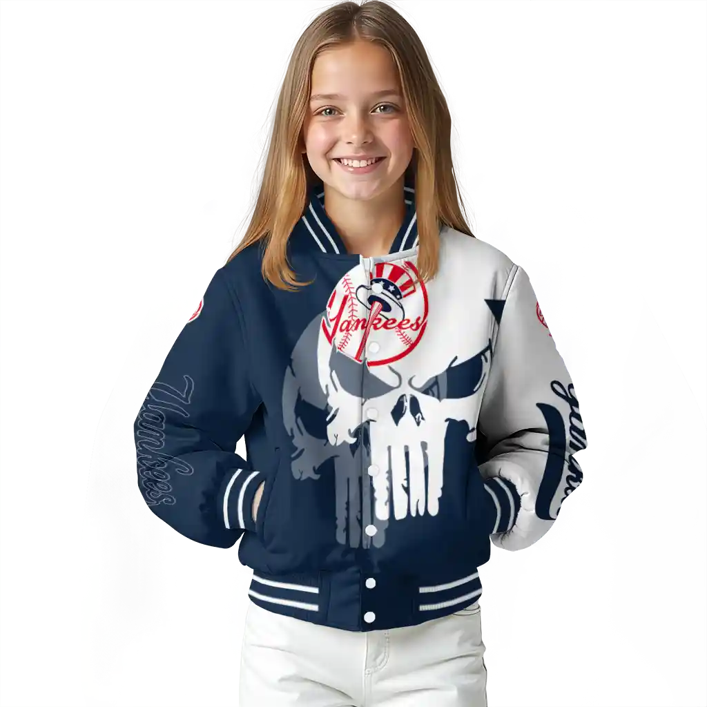 new york yankees skull outline navy white varsity jacket top rated new york yankees skull outline navy white varsity jacket top rated