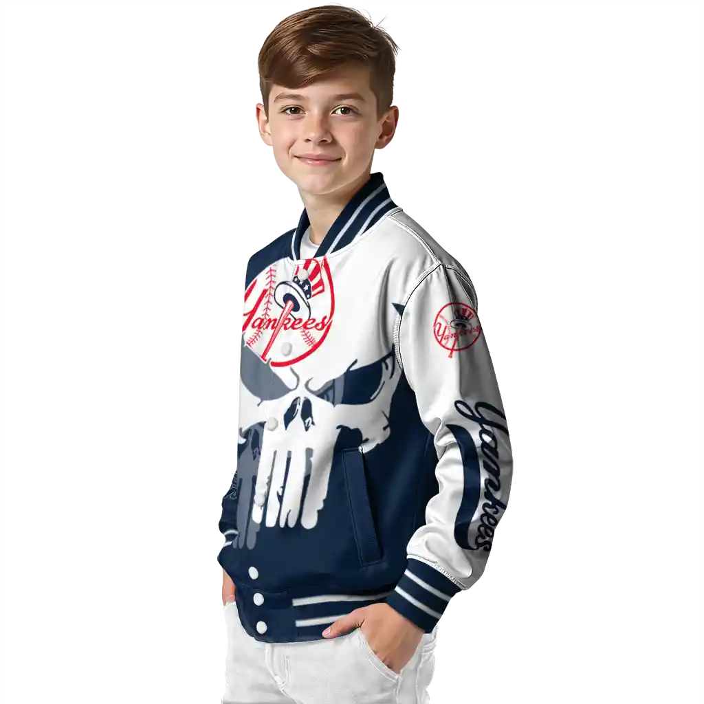 new york yankees skull outline navy white varsity jacket trendy new york yankees skull outline navy white varsity jacket trendy