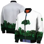 north dakota state bison clovers pattern white green bomber jacket best selling